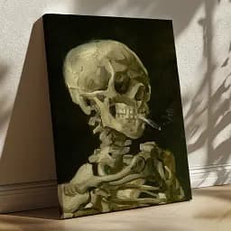 Інтер'єрна картина Череп з цигаркою, Вінсент ван Гог, Vincent van Gogh, Skull of a Skeleton, інтер'єрний декор, 60×45 см (id6653)