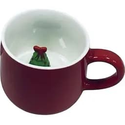 Новорічна кружка Olens 102-1023 керамічна Сюрприз Ялинка 350 мл Червона