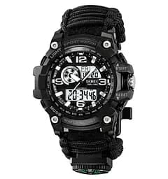 Годинник чоловічий спортивний наручний Skmei 1283 з паракордовим ремінцем (Чорний)
