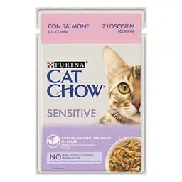Вологий корм Purina Cat Chow Sensitive для котів лосось та цукіні в соусі, 85 г х 26 шт.