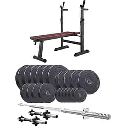 Набір Elitum Titan 109кг з лавою HS-1080 штангою та гантелями