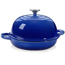 Чавунна кругла форма для випікання хліба з кришкою Ø26 (см) антипригарна форма для хліба в духовку Синій Premium Cookware HP-1-21-BLUE