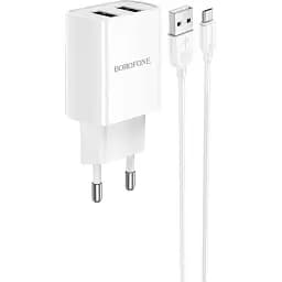 Адаптер сетевой + кабель Micro USB Borofone BA53A Powerway dual port charger set 2USB набор белый