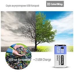 Акумулятор Крона USB-С 390 mAh 9V (Li-Polymer) ColorWay (CW-UB9V-06) - мініатюра 11