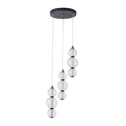 Люстра стельова LED Levistella 788P68133C-3 BK+AB+CL, 12W, 4000K, чорний+латунь+прозорий, вінтажний стиль для вітальні