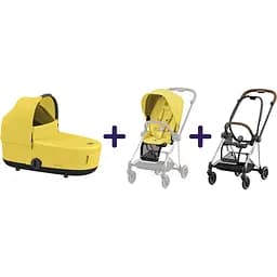 Люлька Cybex Mios Lux Mustard Yellow + Комплект текстилю для прогулянкового блоку Cybex Mios Mustard Yellow + Шасі для коляски Cybex Mios LS RBA Chrome Brown