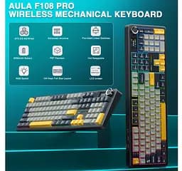Клавиатура игровая механическая AULA F-108-Pro Wireless Gasket Keyboard Reaper switch, 2.4G, BT, Black - мініатюра 7
