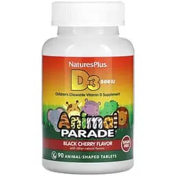 Вітамін D3 для дітей NaturesPlus Animal Parade Чорна вишня без цукру 90 жувальних таблеток