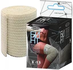 Бинт еластичний стрічковий Білосніжка з текстильною застібкою, 8смх1,5м (721218)