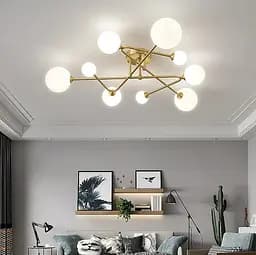 Стельова люстра в латунному корпусі з вигнутими ріжками на 9 ламп | Line F | Арт. YQ317/9 AB