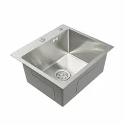 Кухонна мийка нержавійка 50x45 Platinum Handmade (сифон круглий, 3,0/0,8), Нержавіюча сталь - мініатюра 2