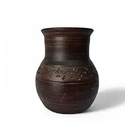 Глечик Молочник з червоної глини без ручки 1.5 л Декор молочена кераміка Український глиняний посуд