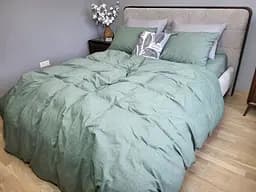 Комплект постельного белья Washed Cotton из вареного хлопка оливковый  - двуспальный