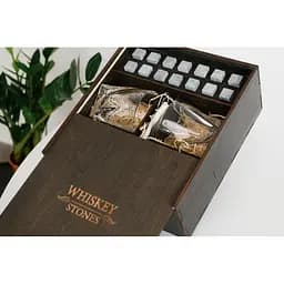 Подарунковий набір Whiskey Stones камені для віскі в дерев'яному пеналі №4 + 4 склянки Bohemia Quadro + щипці + мішечок - мініатюра 4