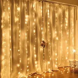 Гірлянда штора Водоспад 3х2 м 400 LED (прозорий шнур з перехідником) Золоте світло - мініатюра 8