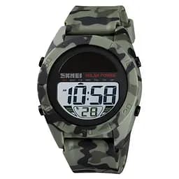 Чоловічий спортивний наручний годинник Skmei 1592 Solar із сонячною батареєю (Зелений камуфляж)