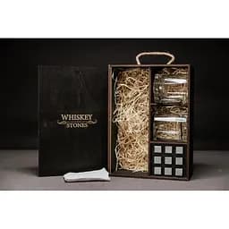 Подарунковий набір Whiskey Stones камені для віскі в дерев'яному пеналі №7 + 2 склянки Pasabahce Luna + щипці + мішечок - мініатюра 2