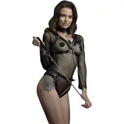 Повідець Feral Feelings - Chain Leash чорний, металевий ланцюг зі шкіряною петлею і карабіном