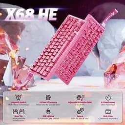 Ігрова магнітна клавіатура ATTACK SHARK X68 HE,RGB,Rapid Trigger, Рожевий - мініатюра 8
