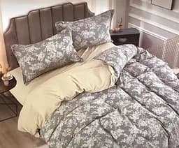 Постельное белье сатин Laura-Grand 17 евро комплект с 4 наволочками Бежевый с узорами