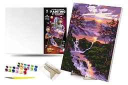 Картина за номерами Qbee Водоспад на світанку з дерев'яною підставкою 40x50 см QB900-021