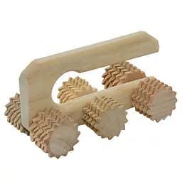 Массажер универсальный деревянный ручной "6 роликов на ручке" в виде утюжка 88264