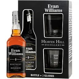 Виски Evan Williams Black Kentucky Straight Bourbon Whiskey 43% 0.75 л + 2 стакана в подарочной упаковке