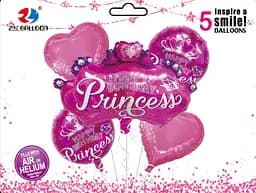 Набір фольгованих куль Happy Birthday-Princess, 5 шт. (1 шт. 70 см + 4 шт. 45 см)