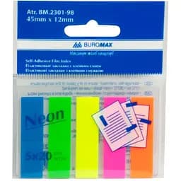 Закладки пластикові з клейким шаром Buromax Neon 45x12 мм 100 шт. (BM.2301-98)