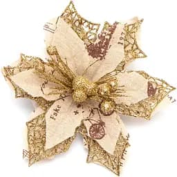 Ялинкова іграшка на кліпсі Квітка Sun Fai 15 см золотистий метал тканина (004867)