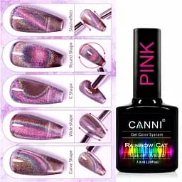 Гель-лак Canni Rainbow cat Pink райдужний голографічний 7.3 мл - мініатюра 2