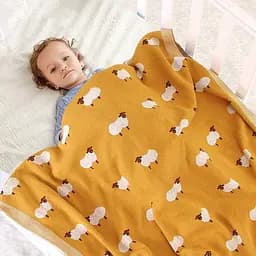 Плед Дитячий Lovely Svi Бавовна 80х100 см В'язаний Жовтий Вівці (3200228) - мініатюра 2