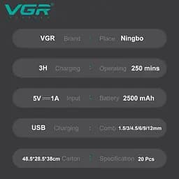 Машинка для стрижки VGR V-003 Turbo режим 9000 RPM керамічне лезо (6 насадок) Зелений - мініатюра 6