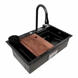 Кухонна мийка PVD чорна CM 75x46A Platinum Handmade Водоспад, Чорний