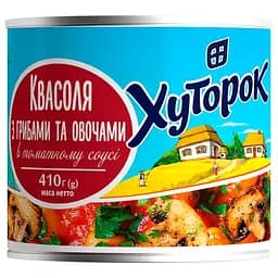 Фасоль Хуторок с грибами и овощами в томатном соусе 410 г