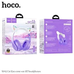 Навушники бездротові повнорозмірні Hoco W42 Cat Ear з підсвічуванням бордові - мініатюра 2