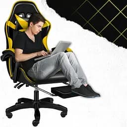 Крісло геймерське PLAYER з підставкою для ніг і масажем Black/Yellow (100015) - мініатюра 8