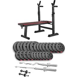 Набір Hop-Sport Premium з лавою HS-1080 штангами та гантелями 135 кг