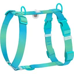 Шлея для собак Waudog Nylon Recycled анатомічна H-подібна з QR-паспортом градієнт розмір L 2.5х51-85х60-85 см блакитна
