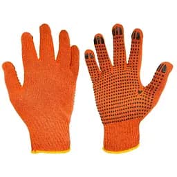 Рукавички робочі захисні х/б Китай точка 10" оранжева (в упаковці 12 шт.)