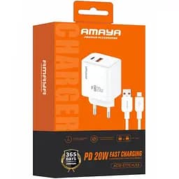 МЗП Amaya E77D PD20W+QC3.0 (1USB-A/1C) + кабель USB to Lightning White - мініатюра 2