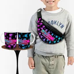 Набір: дитяча сумка-бананка+кружка Роблокс  «Roblox» 32х15см, бананка для хлопчика через плече на подарунок (00966)