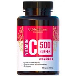 Вітаміни та мінерали Golden Pharm Vitamin C 500 mg Buffer with Acerola, 90 капсул