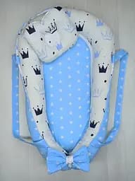 Позиціонер для новонародженого кокон, babynest з ручками, зі знімним дном + подушка BST Корона Блакитний