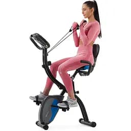 Велотренажер магнітний Hop-Sport HS-3010X Grix X-Bike з еспандерами чорно-синій - мініатюра 6