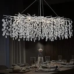 Удлиненная серебряная люстра DIAMINA с хрустальными камнями в корпусе 150 см | Ст. 33007-L1500*400 CH | Line F