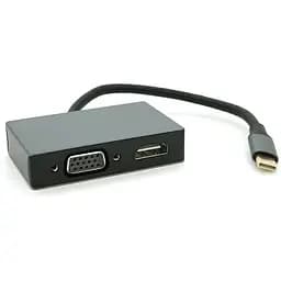 Хаб Voltronic Type-C(папа) алюмінієвий, HDMI(мама)+VGA(мама), 23cm, Silver