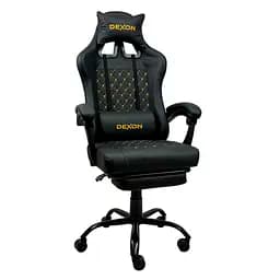 Геймерське крісло DEXON ECLIPSE з підставкою для ніг, екошкіра антикіготь, металева хрестовина, Чорний