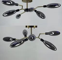 Люстра в корпусі латунь на 6 видовжених унікальних плафонів Line.F Колір плафона Графітовий