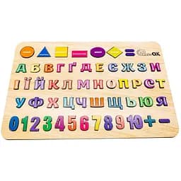 Дитяча дошка-сортер PuzzleOK Абетка, Цифри, Фігури Арт-15471 А3 розвиваюча